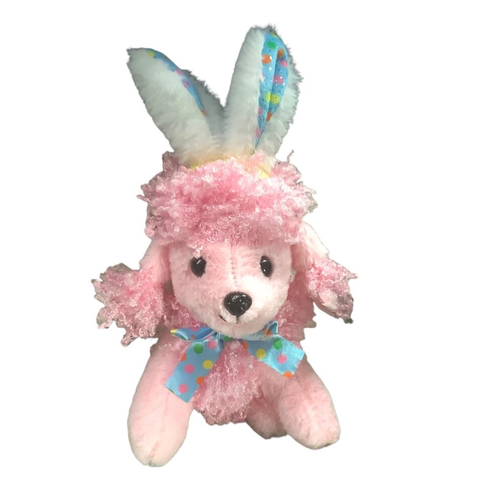 Walmart Small Pink Poodle Puppy Plush W/Bunny Ears Bow Easter‎ 10” Sit